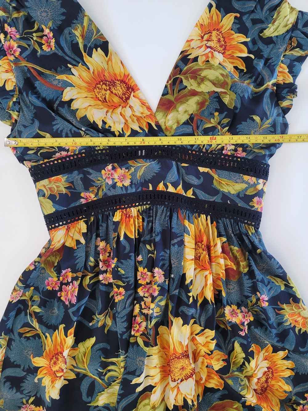 Sandro Silk Sunflower Print V Neck Ruffle Mini Dress Size XS/2 - Picture 3 of 8